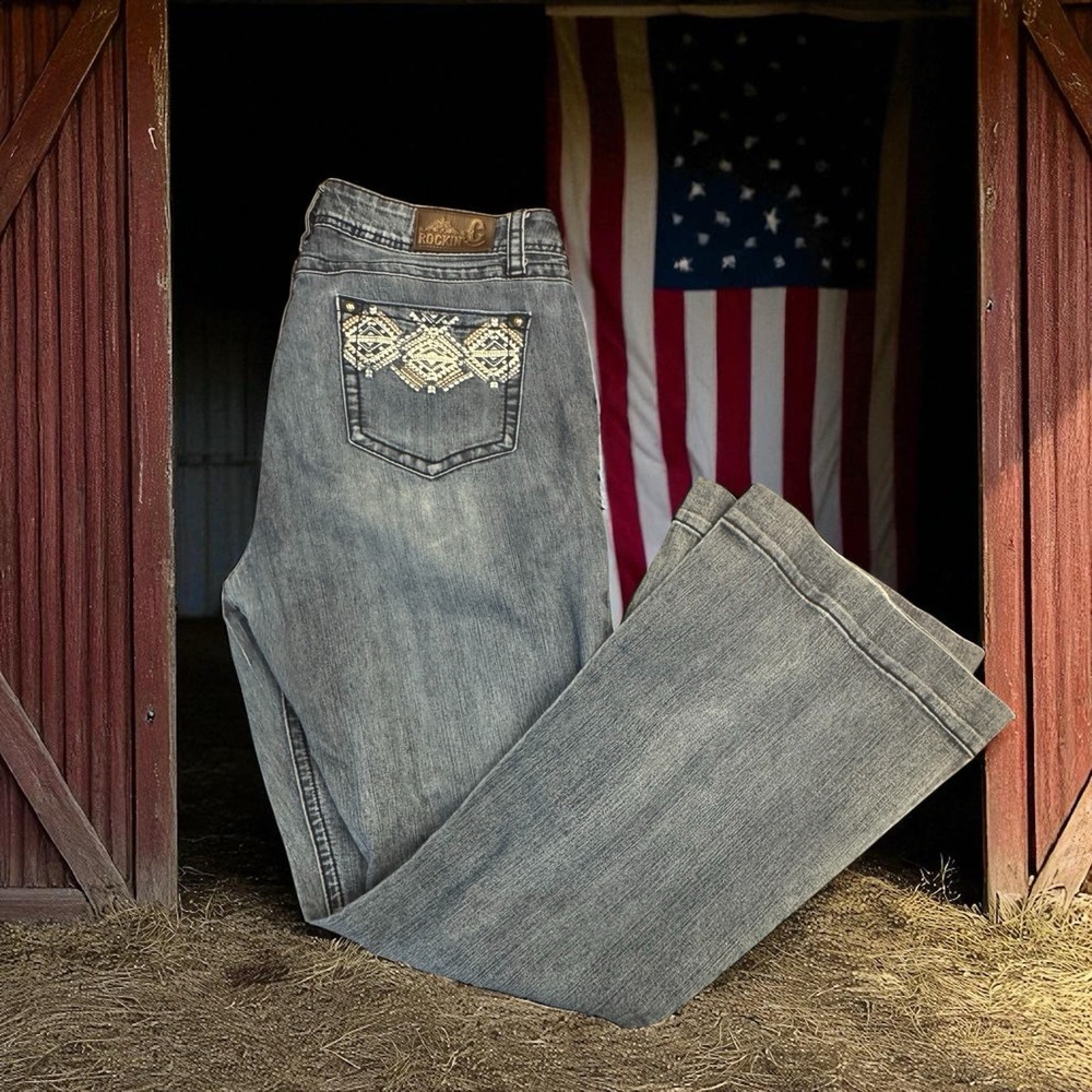 ROCKIN'C Women's Bling Western Cowgirl  Lace Blue Jeans Country Rodeo 🤠 33‎
